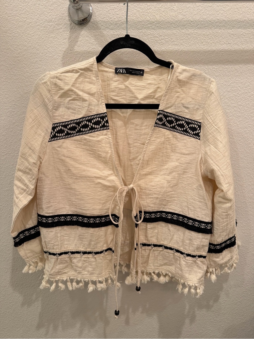 ZARA Embroidered Fringe cardigan